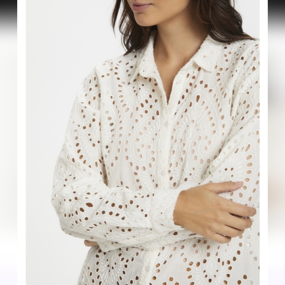 Part Two White Eyelet Broderie Anglaise Cotton Button Front Duster Dress - Picture 4 of 12